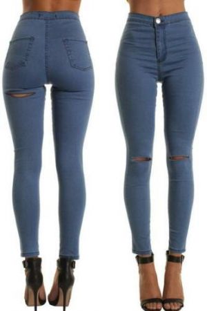מוצרים הכי חמים ברשת  ביגוד הנעלה ואביזרים   מכנסי ג'ינס רזים גבוהים מותניים לנשים